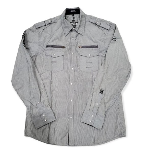 Roar Mens Gray Embroidered Shoulder Strap Pearl Snap Button Front Shirt Size XL - Picture 1 of 10